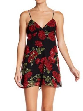 Show Me Your MuMu Black Slip Dress with Red Rose Print